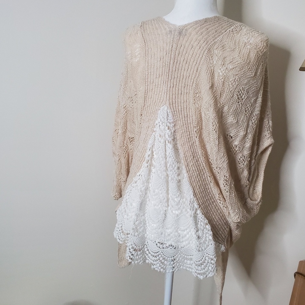 Democracy Beige and White Lace Cardigan - Picture 2 of 6